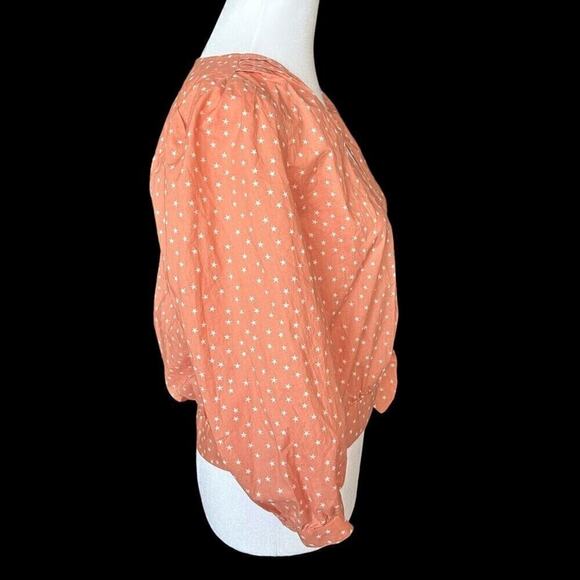 Madewell Wrap Top Womens Size Medium Star Scatter Puff Sleeve V Neck #G1261 - Picture 6 of 6